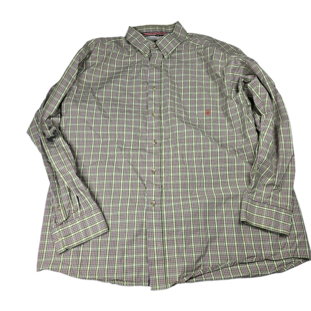 Ariat Pro Series Plaid Shirt Mens XL Green Orange Work Shirt Mesh Back Western
